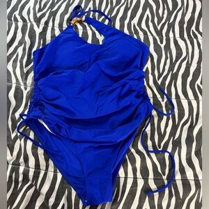 Women’s One-Piece High-Neck Swimsuit Royal Blue Size Large NWOT